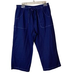Fresh Produce Womens Blue Sheeting Cropped Pants Size Large Cotton 30042 Nautica